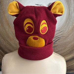 Charming Burgundy and Yellow Bear Knit Hat